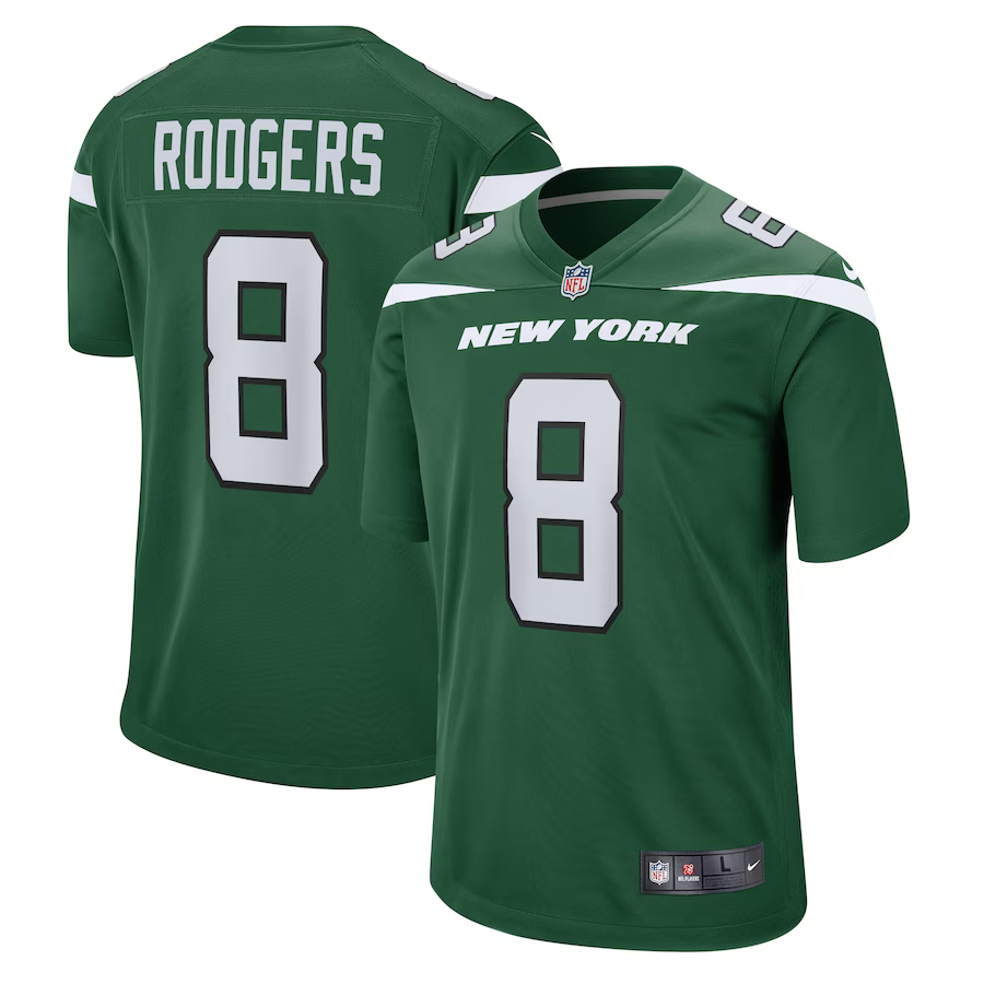 NY Jets Aaron Rodgers Nike Game Jersey-Green