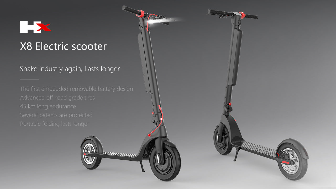 E-Scooter - HX X8 Folding Adult Scooter 10" Air Filled Tires - 45km Range - Lithium Battery