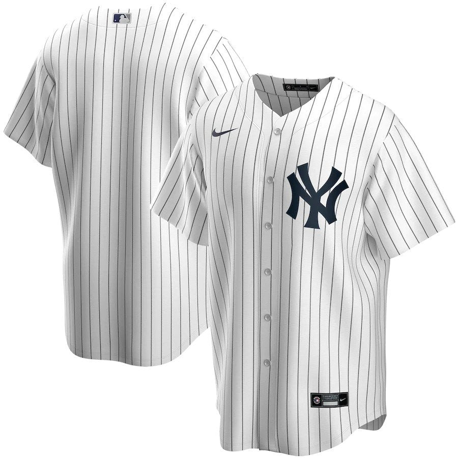 NY, New York Yankees Nike Official Home MLB Jersey - White Pinstripe